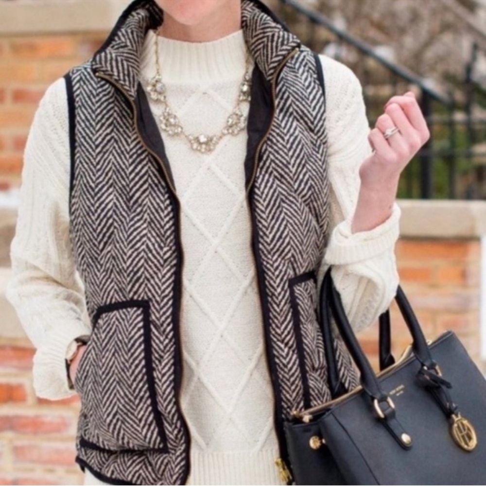 J Crew Excursion Blogger Favorite Quilted Down Fill Vest Herringbone Medium